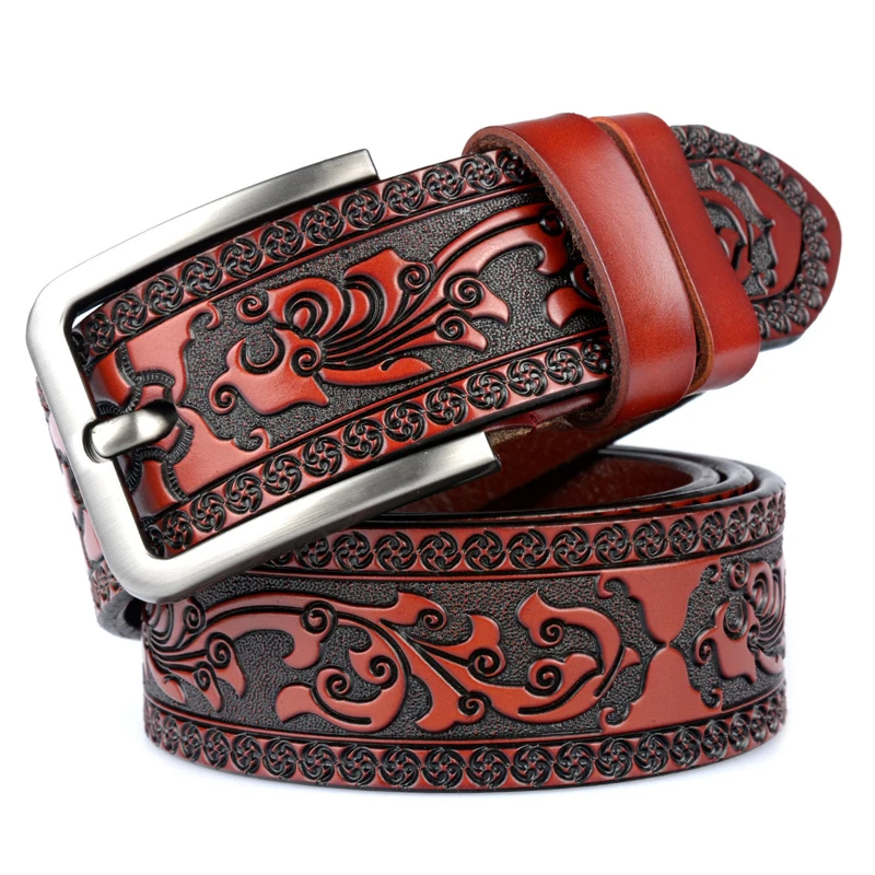 MEDYLA Belts For Men High Quality Cow Genuine Leather Embossing Belt Male Fashion Classic Vintage Pin Buckle Strap For