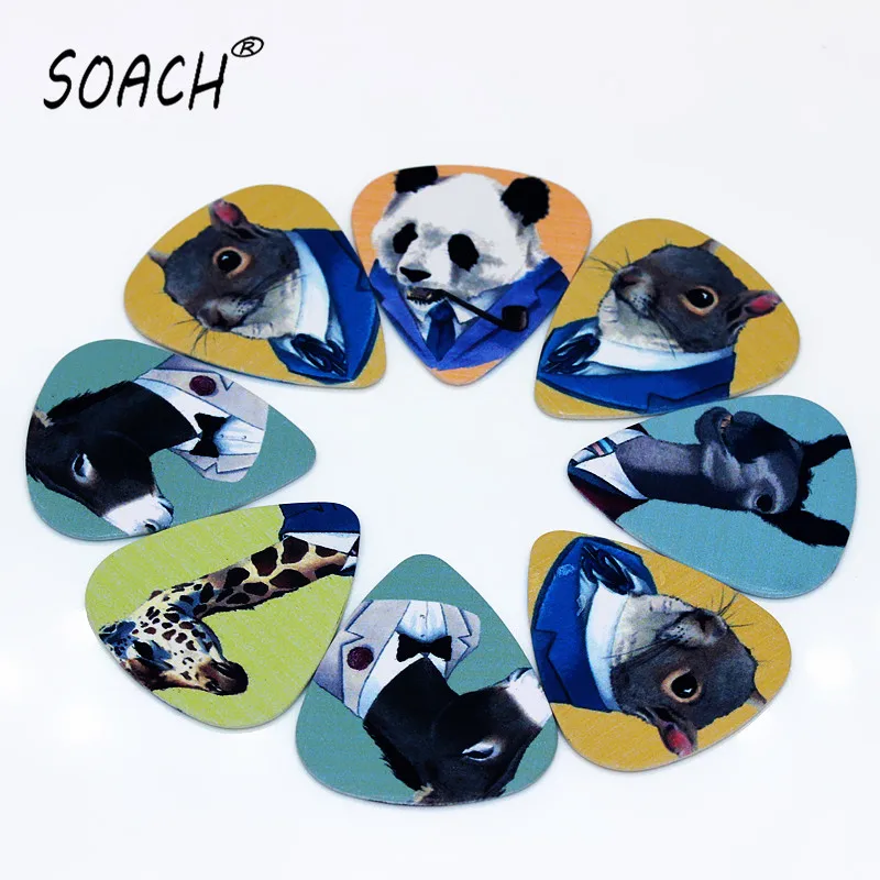 SOACH 10PCS 1.0mm high quality guitar picks two side Animal gentlemen picks earrings DIY Mix picks guitar for Guitar Accessories