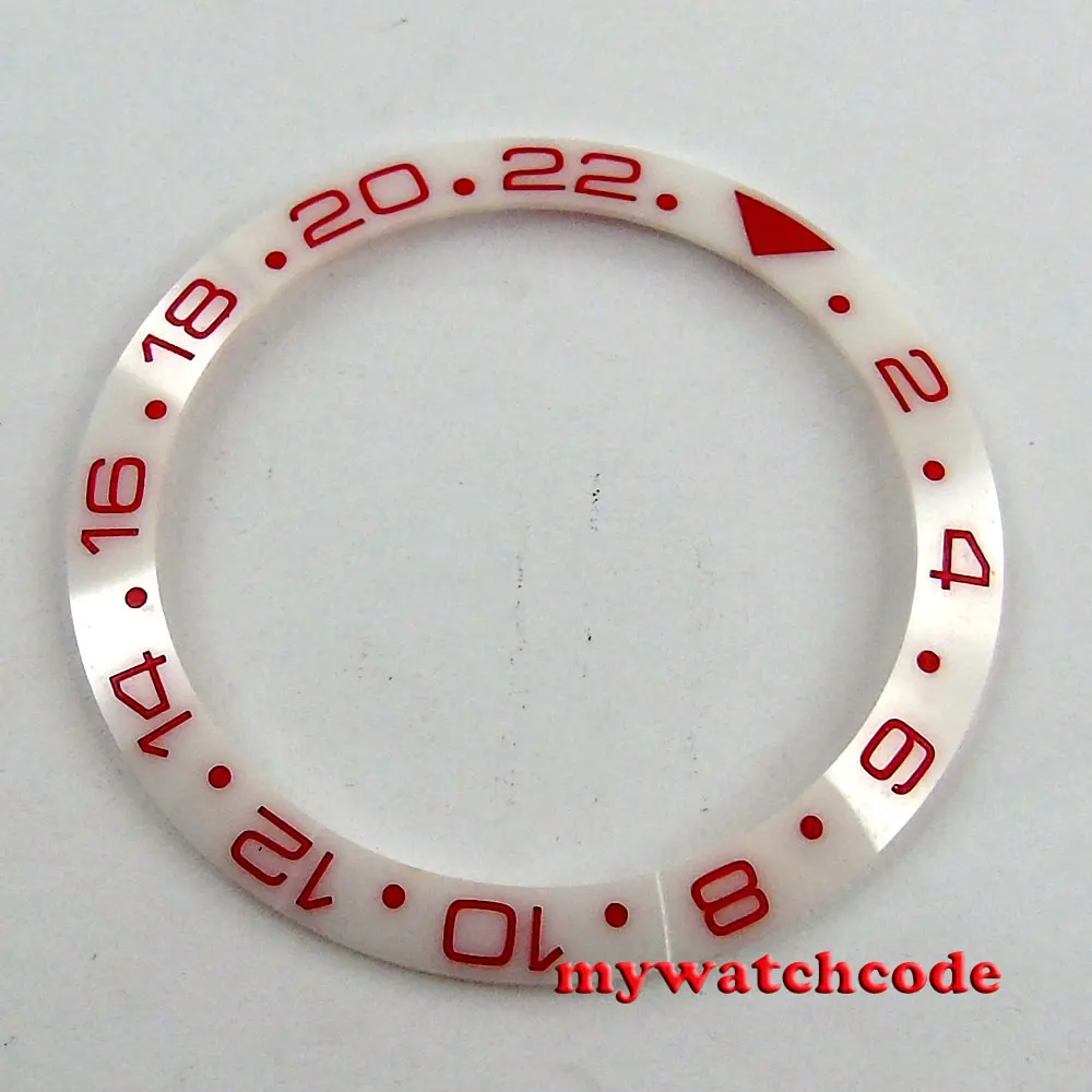 

New 24 Hour Red Numbers GMT 38mm*30.6mm White Ceramic Bezel Insert Slope Ring for SUB Wristwatch