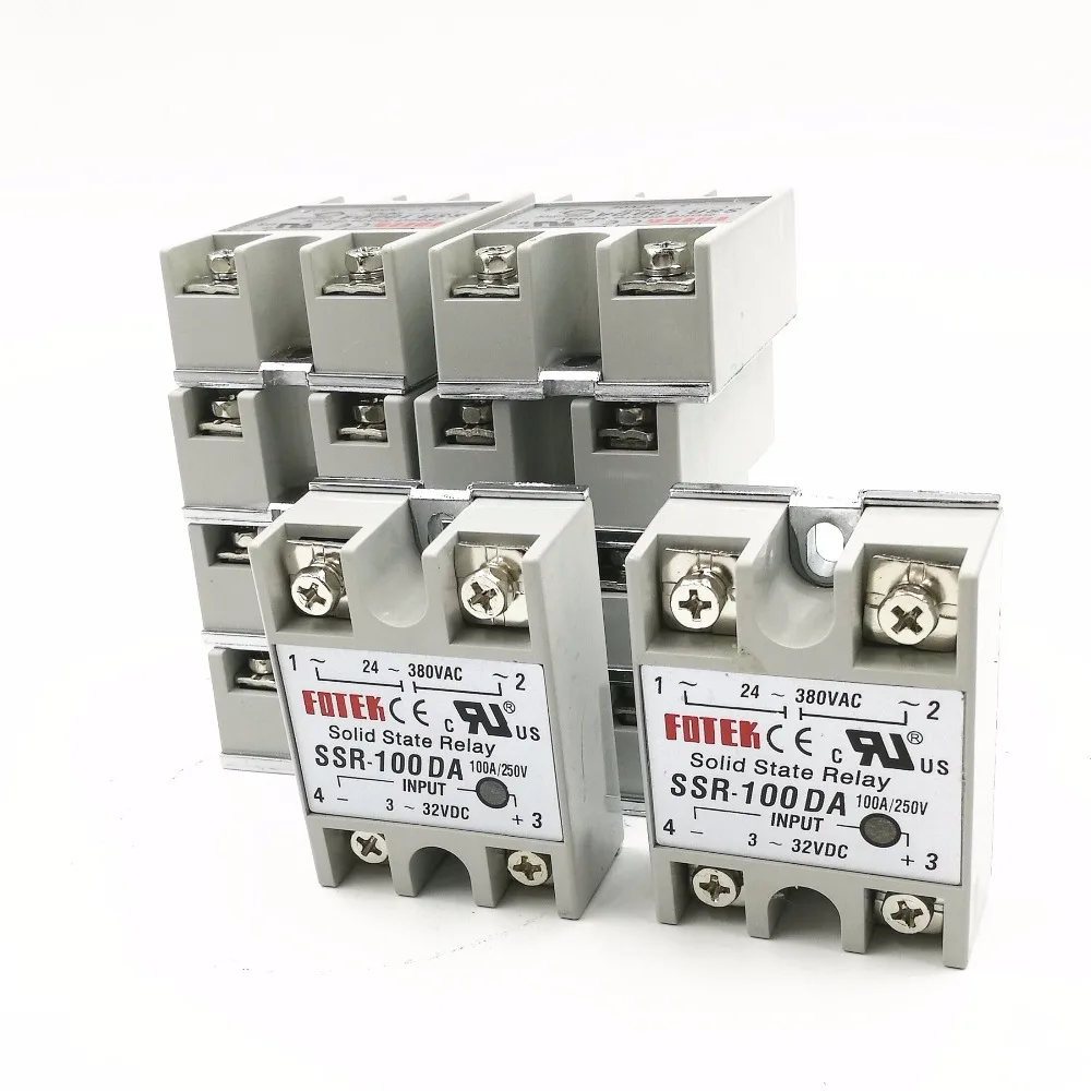 10PCS SSR100DA SSR-100DA Manufacturer 100A SSR Single phase solid state relay,input 3-32VDC output 24-380VAC