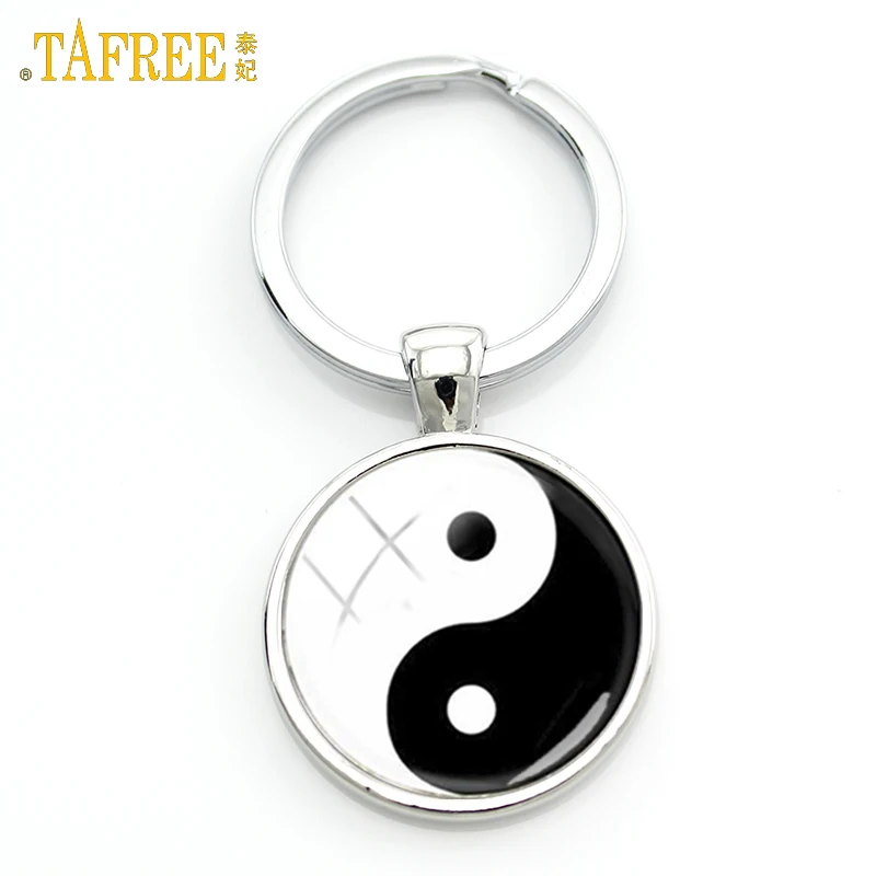 TAFREE Tai Ji Yin Yang Keychain Chinese Taoism Sign Ancient Eight Diagrams Key Chain Classic Keychain Car Key Gifts Jewelry KC93