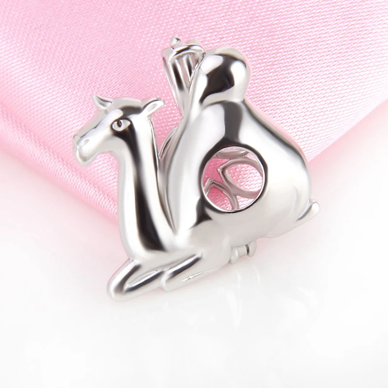 CLUCI 925 Sterling Silver Camel Shaped Charms Pendant for Women Necklace Jewelry Making Silver Cage Pendant Pearl Locket SC227SB