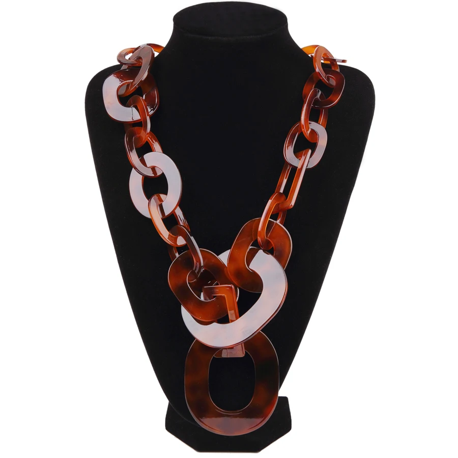 BOJIU New Fashion Long Large Chain Necklaces For Women Boho Brown Turtle Acrylic Necklaces Hot Female Jewelry Accessories NK1006