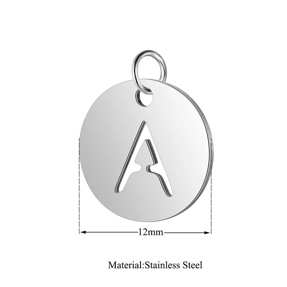 Stainless Steel Letter Necklace Pendants Anti-Corrosion Initial Necklace Pendant Small Round Hollow Letter Jewelry Accessories