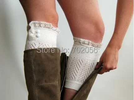 Lace Boot Cuffs knit boot topper lace trim & buttons faux legwarmers - lace cuff - shark tank leg warmers #3730