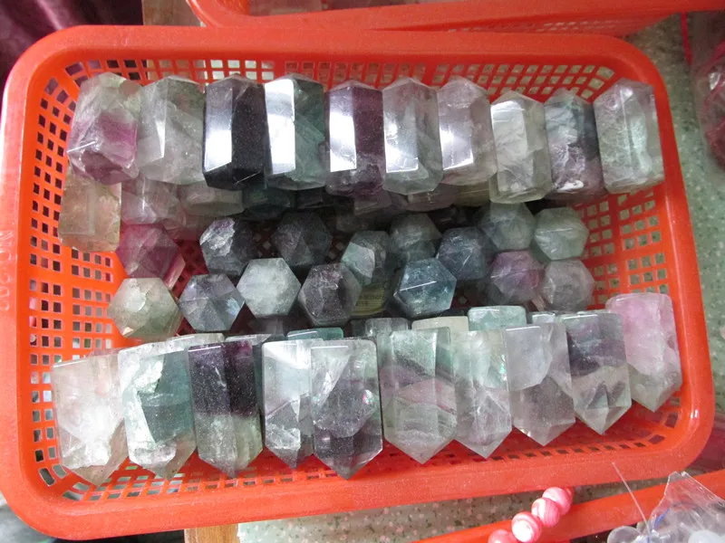 10 Nice Natural Colourful transparent smooth fluorite points healing from China Wholesales Free Shipping