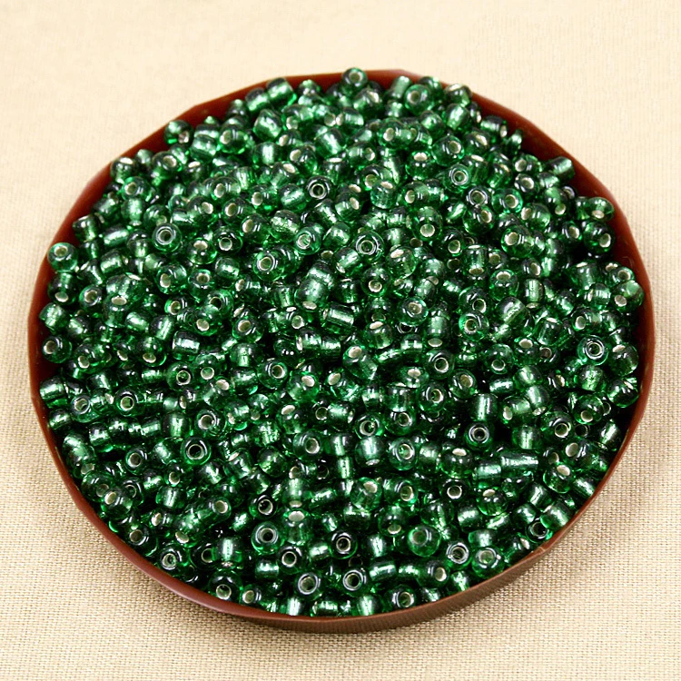 2000pcs 1000pcs 800pcs 400pcs 100pcs 50pcs  4mm Grass Green DIY Glass Loose Seed Beads with silver inner line for DIY Craft