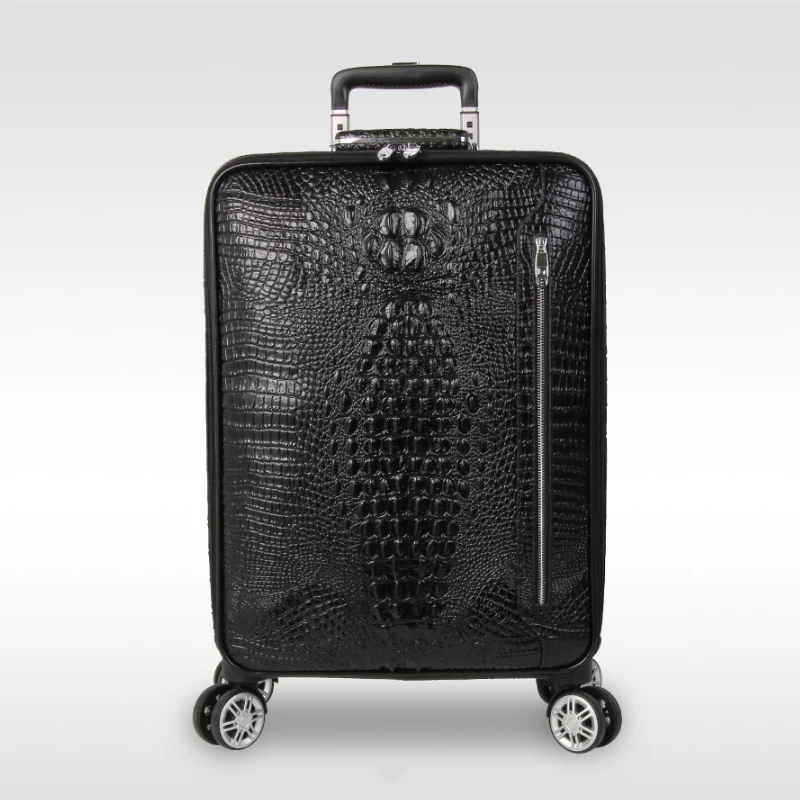 Crocodile pattern cowhide rolling luggage spinner carry on genuine leather travel suitcase fashion high quality trolley case