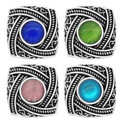 New KZ3045 Beauty Charm Square Pattern Cat eye stone colorful 18MM Metal snap buttons for DIY snap jewelry wholesale