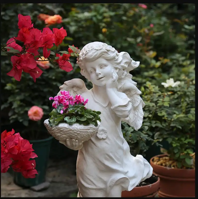 Outdoor Garden Resin Angel Girl Ornaments Flower Pot Figurines Crafts American Village Statue Decoration Courtyard Sculpture Art