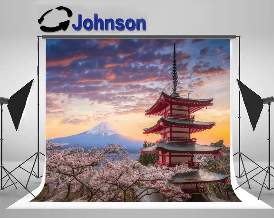 

pagoda Mount Fujisan Landscapes Sunset Snowy Mountain Tree background Computer print wall photo backdrop