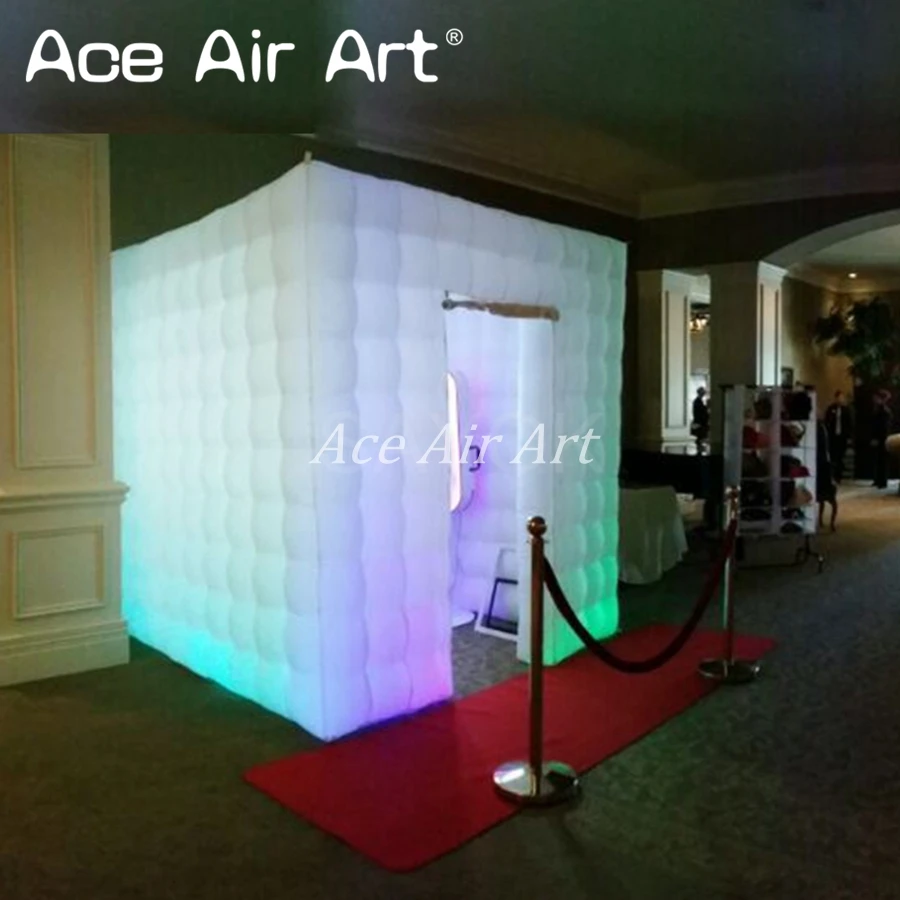 2.4 m L*2.4 m W*2.4mWhite Portable Inflatable Cube Tent, Photo Booth Cabinet with Foldable Curtain for Rental