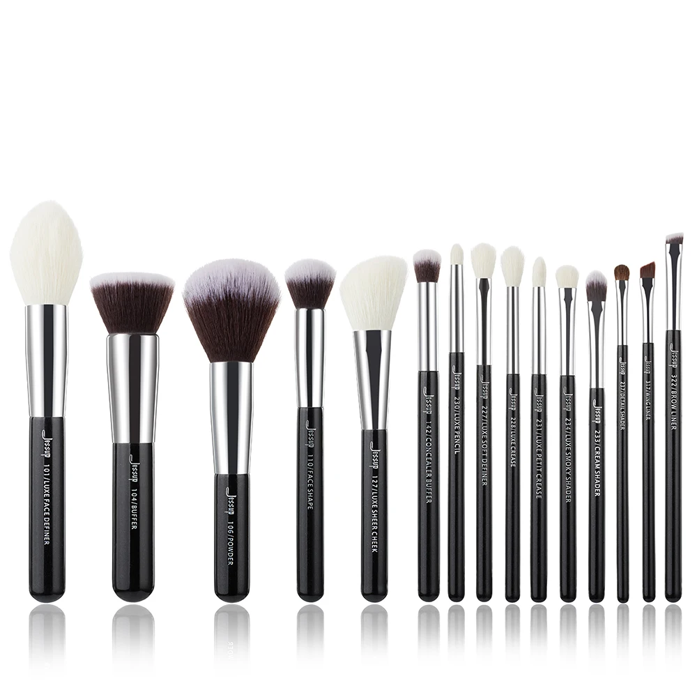 Jessup Brushes 15pcs Black/Silver Makeup Brushes Set Makeup Brush Tools kit Foundation Powder Definer Shader Liner T180 Eyeliner