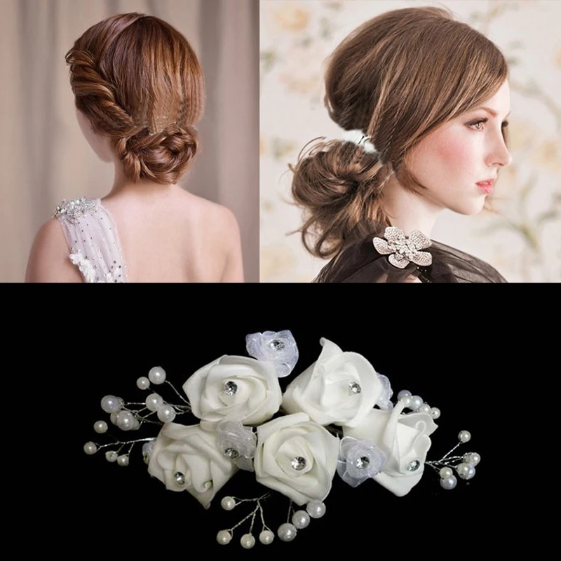 

3PCS Bridal Hair Accessories Pearl Flower Crystal Hair Pins Clips Bridesmaid Scrunchy Jewelry Barrettes clips for hair Jewelry