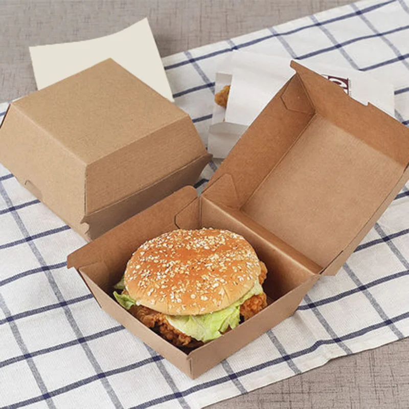 Disposable Kraft Hamburger Box, Fast Food, Fried Chicken, Beefsteak, Wrapping Boxes, Take-out Food Packing Box, Doggy Bag