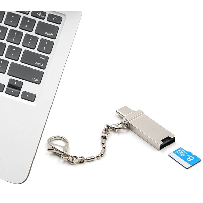 2 in 1 Micro SD Card Reader USB 3.1 Type-C Type A to TF Card slot adapter For Macbook Smartphone OTG with Key Ring