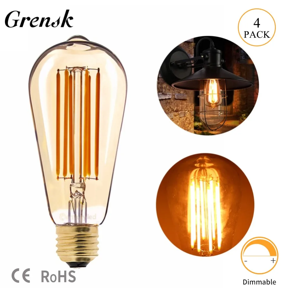 

ST64 6W E27 LED Bulbs 220V Dimmable Long Filament Lamp Vintage Edison Golden led Light Replace 60W Incandescent Home Decor