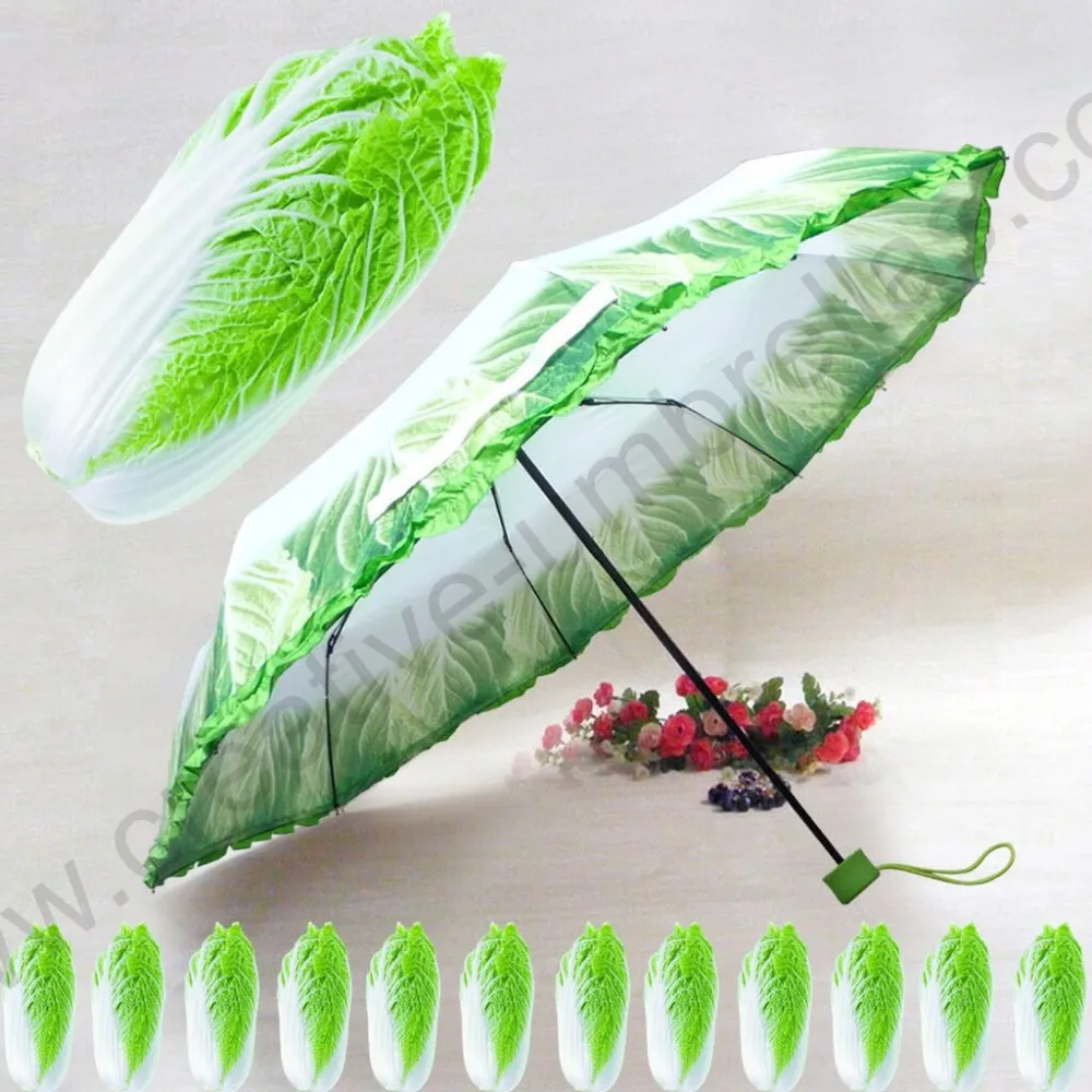 

Three fold super light anti-rust imitation cabbage vegetable pencil umbrella compact windproof fiberglass gift parasol