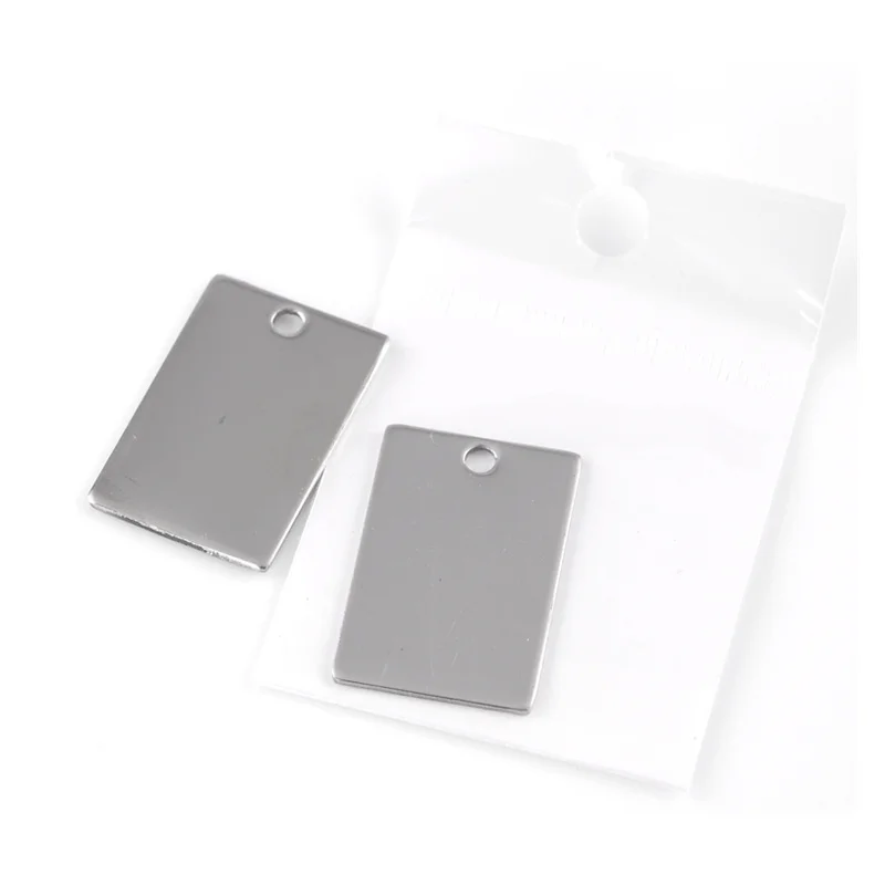 100Pcs Silver Tone Rectangle Stainless Steel Blank Tags Pendants Jewelry DIY Finding 30x20mm