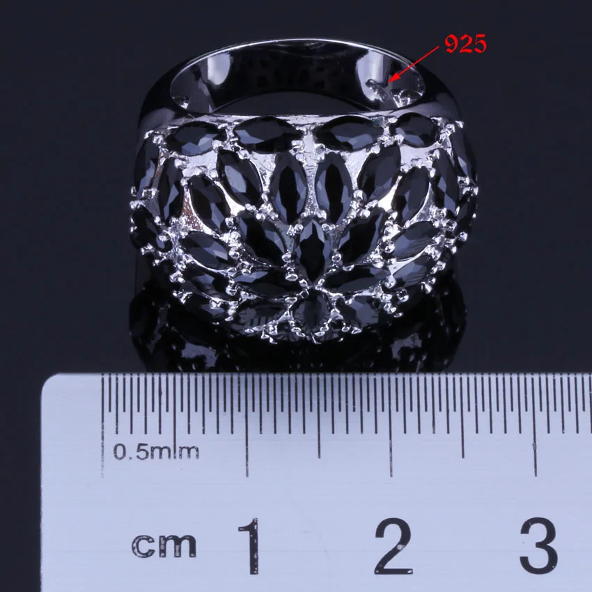 Luxurious Black Cubic Zirconia Silver Plated Ring V0507