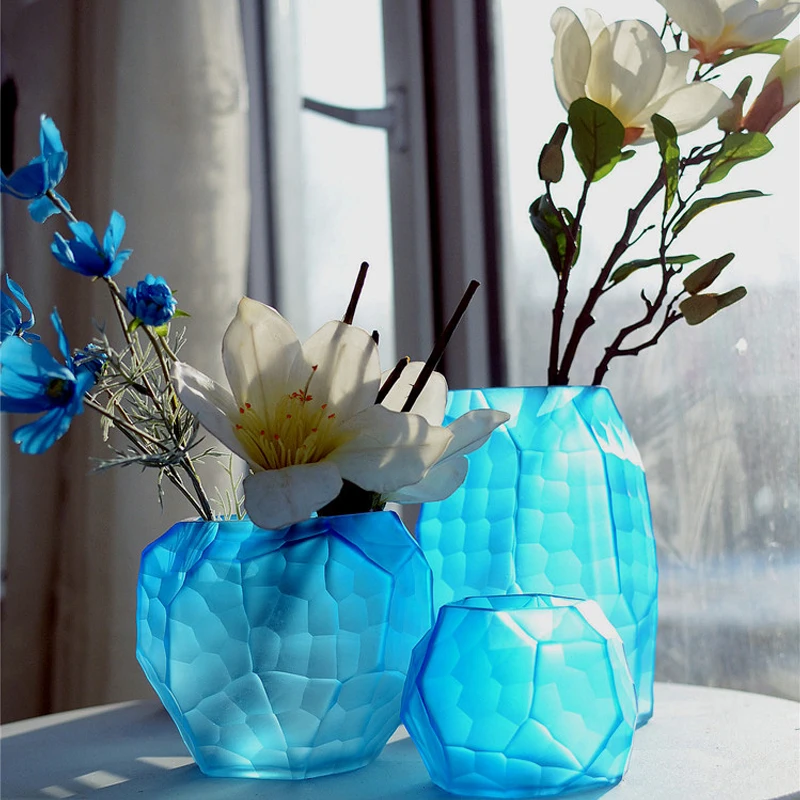 

European style glass vase Coloured Manual grinding carved Tabletop Flower vase Geometric wedding vases home decoration Modern