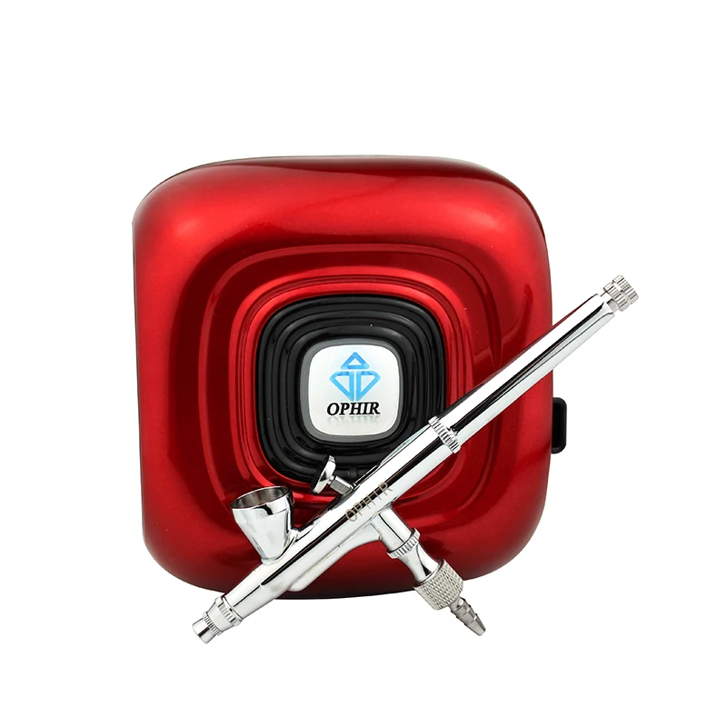 Ophir kit airbrush bolo profissional com mini compressor de ar vermelho 0.2mm airbrush pulverizador para decoração do bolo hobby _ ac123r + ac073