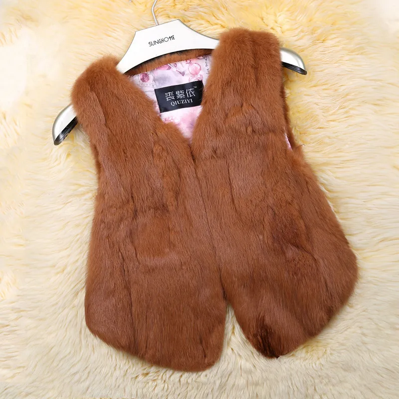 Outono inverno feminino real genuína pele de coelho coletes moda 100% real coelho pele gilet menina real coelho pele curto sem mangas casaco