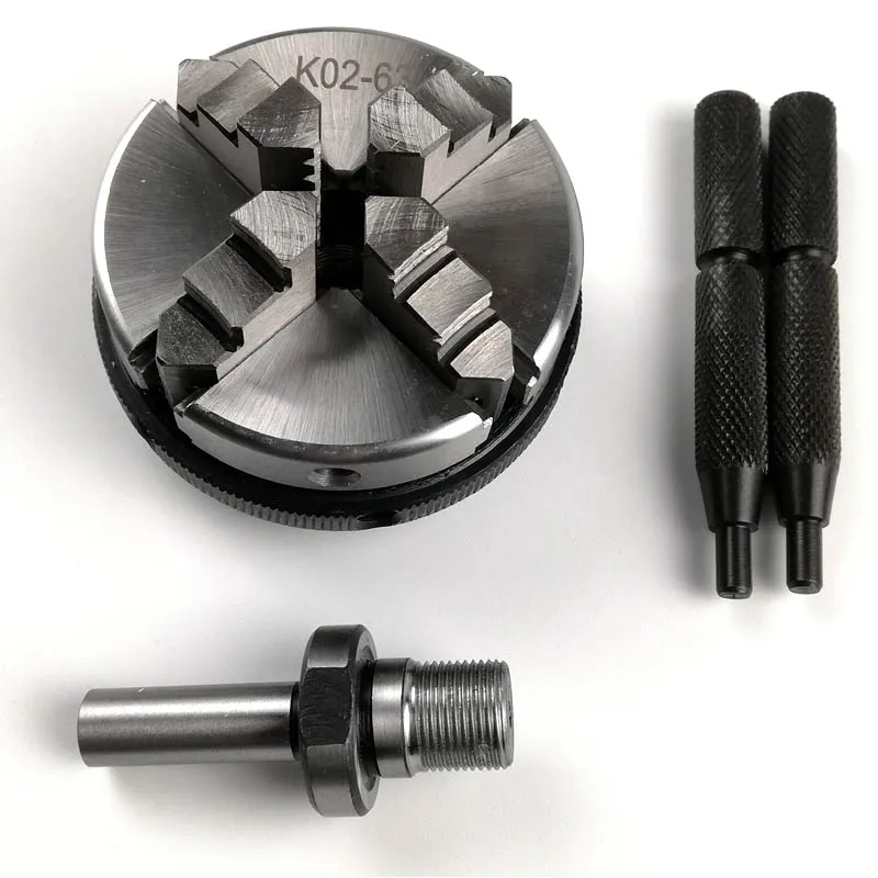 63mm Mini 4 Jaw Reversible Self-Centering M14 Thread Mount Lathe Chuck With Lock Rods K02-63+Chuck connecting rod