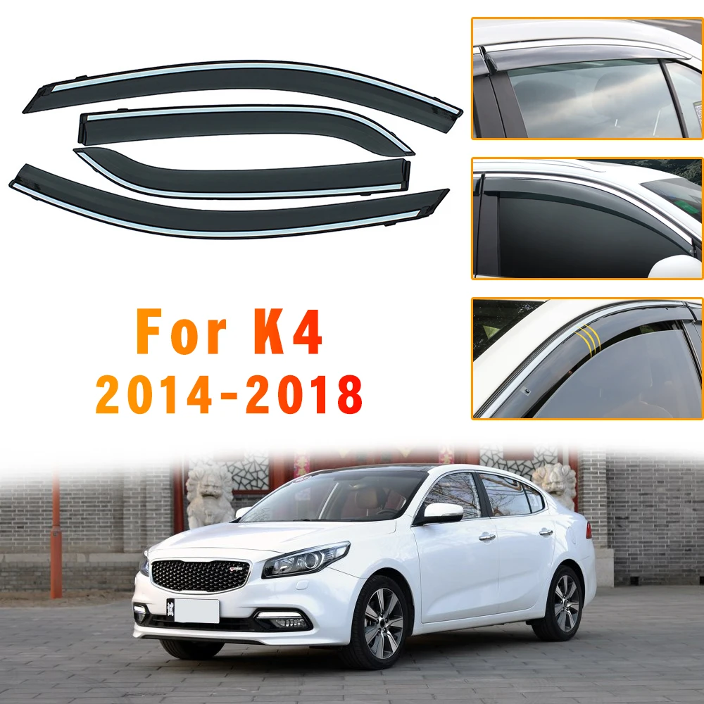 

Window Visor For KIA K4 2014-2018 side CHROME Strips window deflectors rain guards Accessories 2015 2016 2017