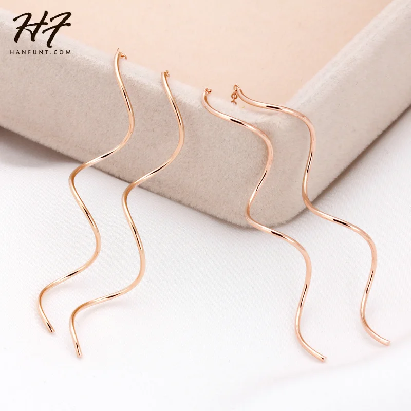 Simple Spiral Wave Ear Line Earrings For Women Sliver Color Fashion Piercing Ear Minimalist Hanging Earing Trendy Jewelry E243