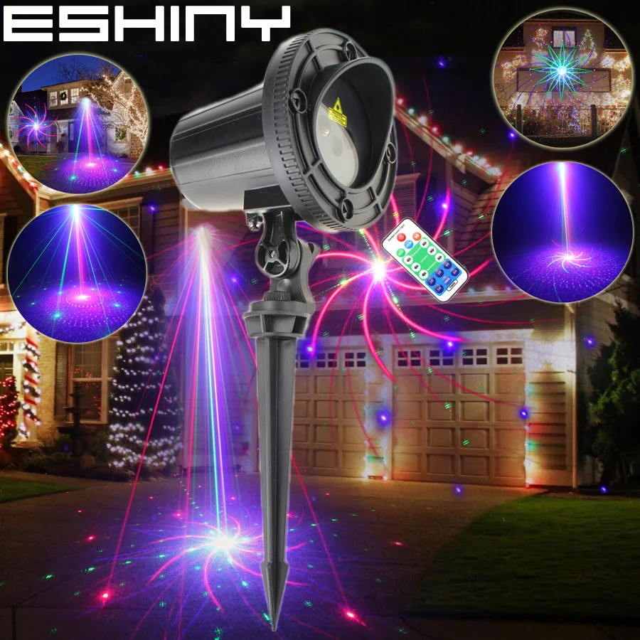 

ESHINY Outdoor WF IP44 RGB Laser 24 Big Patterns Projector Holiday House Party Bar Xmas Tree Wall Landscape Garden Light N8T88