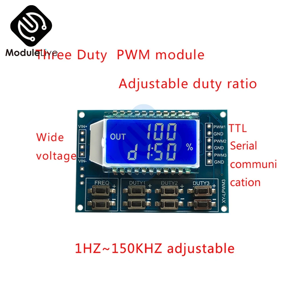 Generador de señal PWM, medidor de Frecuencia ajustable de 3 canales, CC 3,3-30 V, 1 Hz -150 KHz, ciclo de trabajo 0 -100