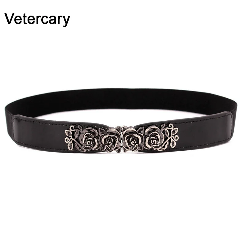 Vintage Belts for Women Elegant carved Flower Waistband for Jean Fashion thin elastic Corset cummerbunds Dress Party Accessories