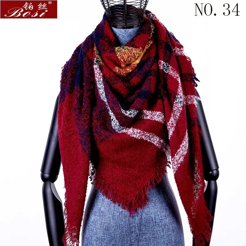 Winter cashmere plaid scarf shawl sjaal woman poncho triangle luxury brand bandana designer pashmina wrap large stoles luxury