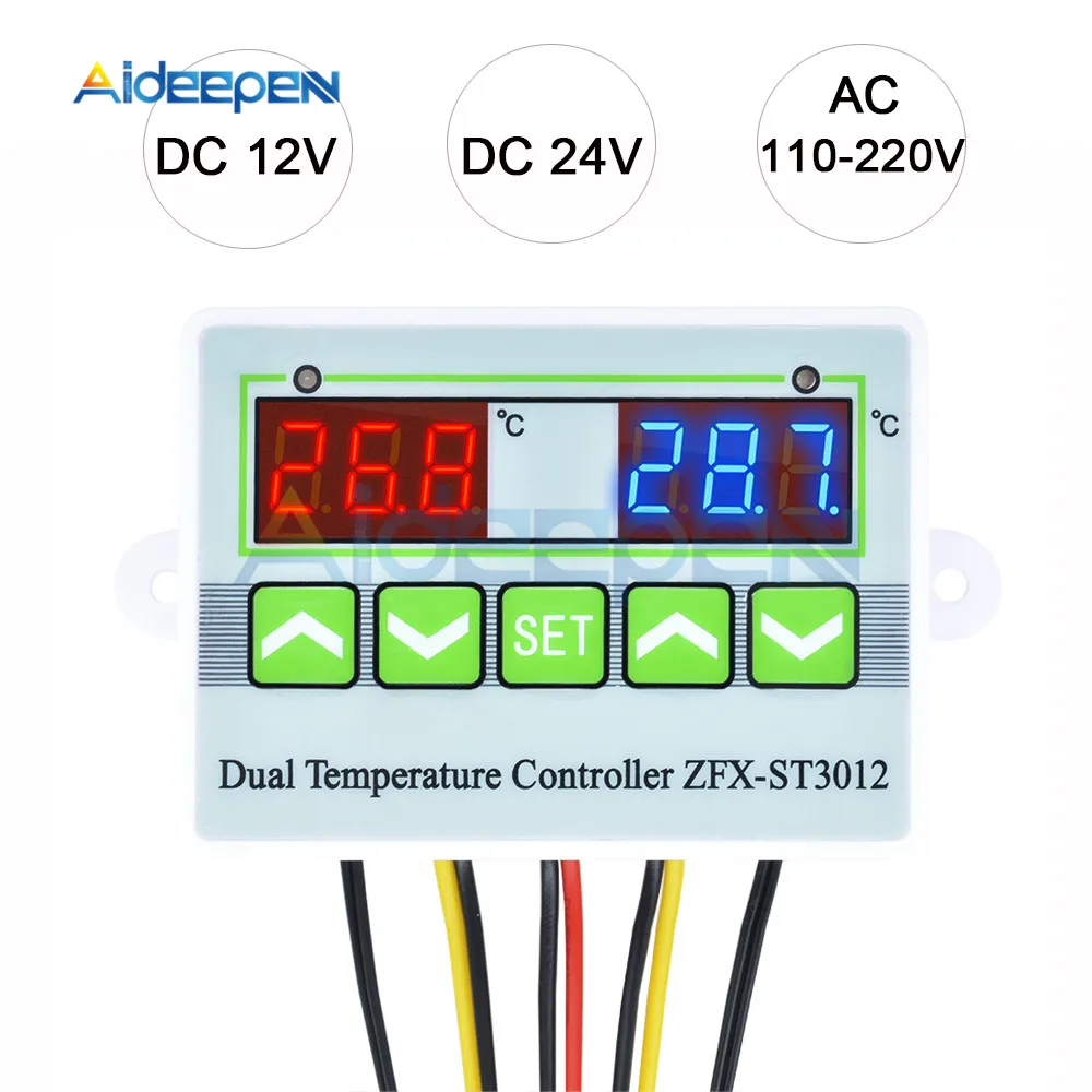 ST3012 LED Digital Thermostat Dual Display 10A Temperature Controller Thermometer DC 12 24 220 V Thermo Control with NTC Sensor