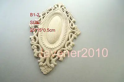 B1-2 -25x15x0.5cm Wood Carved Round Onlay Applique Unpainted Frame Door Decal Working carpenter Flower