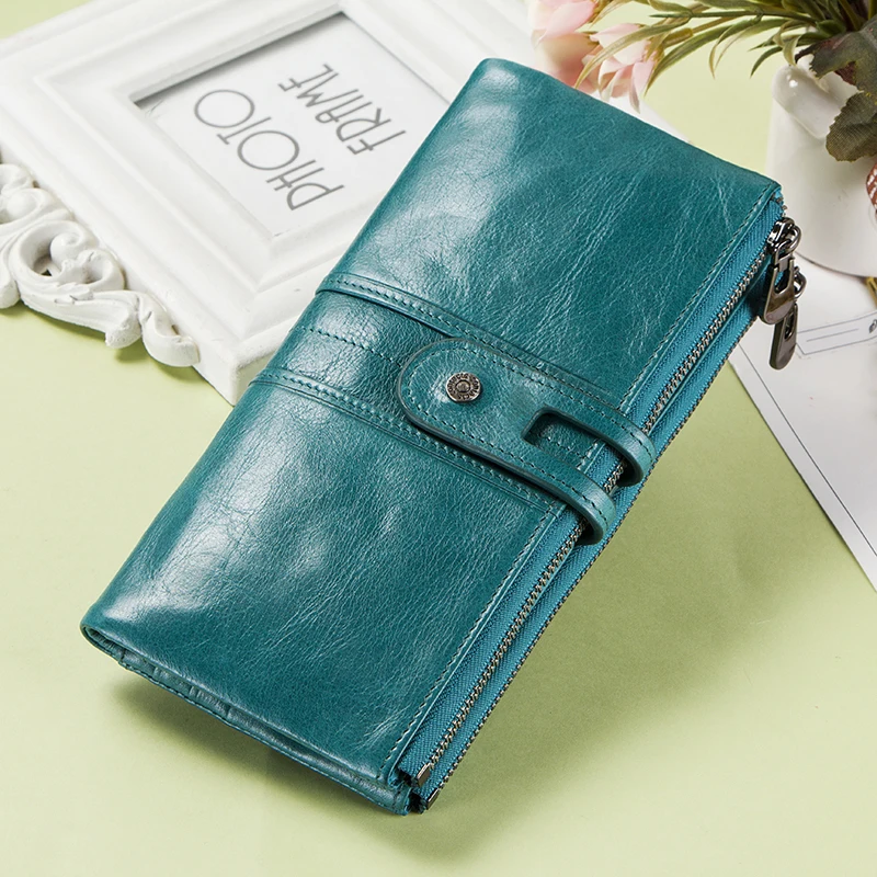 Contact'S Genuine Leather Women Wallet Female Coin Purse Long Walet Zipper Phone Pocket Money Bag Lady Card Holder