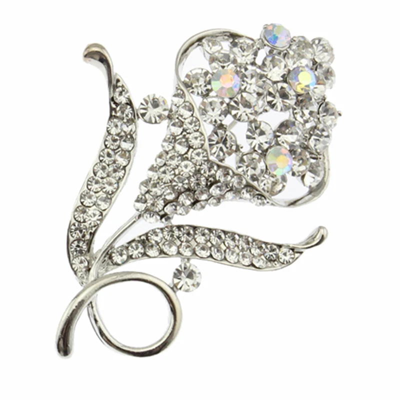 

Elegant Pink Crystal Flower Brooch Rhinestone Pin Romantic Wedding Bride Rhinestone Brooches accessories