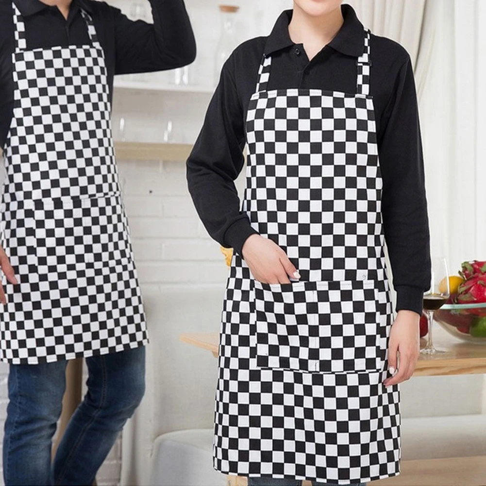 New 1PC Striped Plaid Long Fshion Man Women Waist Apron with Pocket Catering Chef Waiter Bar Kitchen Apron 70cm x 57cm