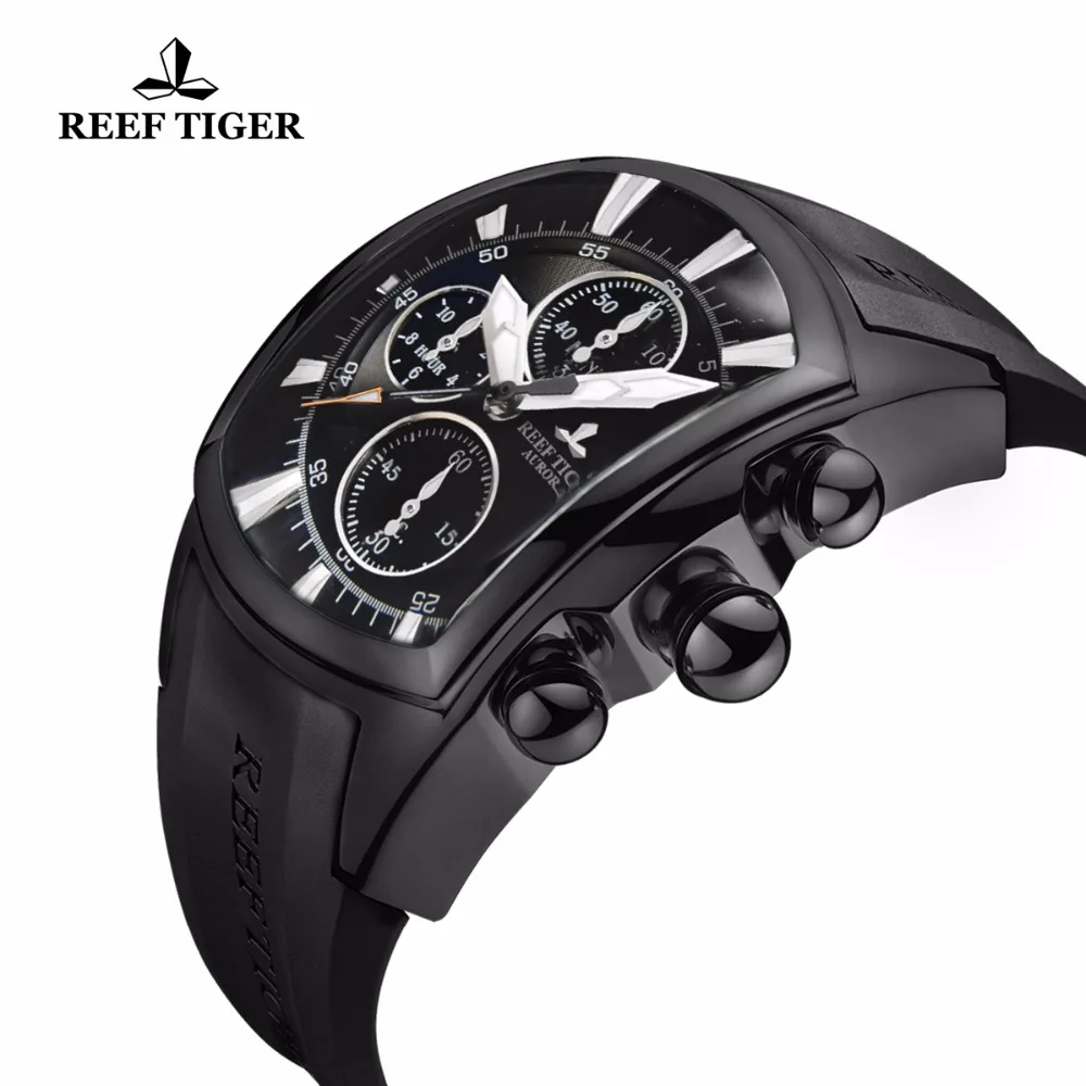 New Arrival Reef Tiger/RT Big Watch Mens Waterproof 100M All Black Sport Watches Date Chronograph Clock RGA3069-T