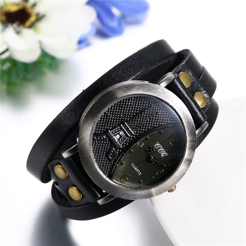 Lancardo Vintage Tower Women & Men Watch High Quality Leather Bracelet Watch Casual WristWatch Punk Style QuartzWatch