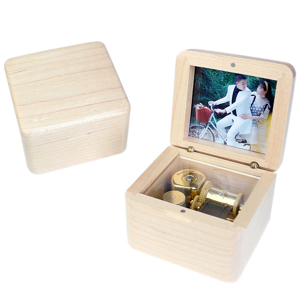 Rosiking Handmade Wooden Photo Frame Canon Music Box Birthday Gift For Birthday gift boxs Maple wood