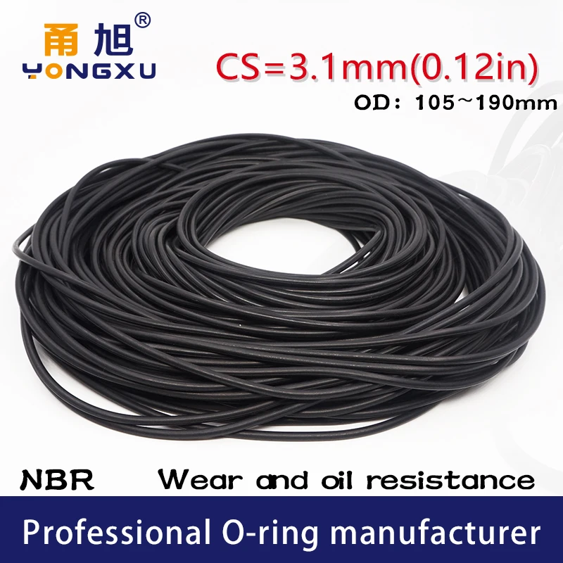 Black NBR Sealing O-Ring CS3.1mm OD105/110/120/125/130/140/145/150/160/170/180/190*3.1mm O Ring Seal Rubber Gasket Rings Washer