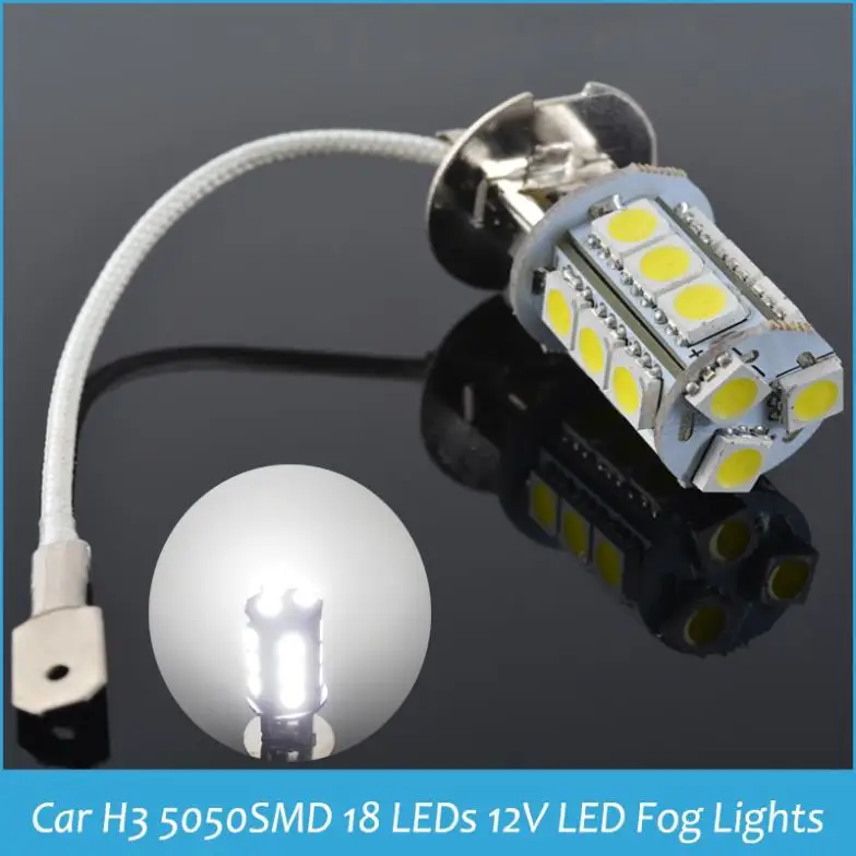 

2 PCS Wholesale Auto LED Lights H3 18SMD 5050 Constant AND Strobe light LED Fog Light Car Head Light Headlight Lamp Bulb 12V