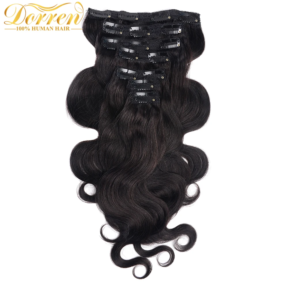 

Doreen 100G 120G Body Wave Brazilian Machine Made Remy Hair #1 #1B #2 #4 #8 Clip In Hair Extensions 16 to 22 Human Hair Clips