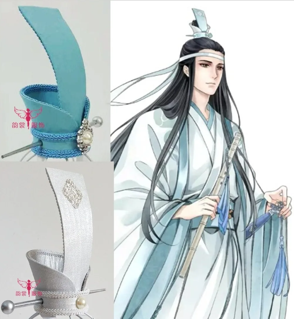 

6 Designs Silver Blue Handmade Male Hair Tiara for Chinese Anime The Founder of Diabolism Ancient Chinese Lan Wangji Cos Hat