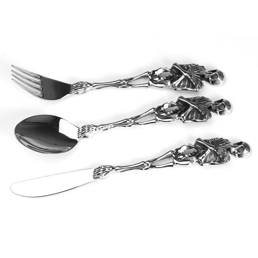 316L Stainless Steel Tableware Fork/Spoon/Knife Skull PeSilverware Cutlery Design Modern Look
