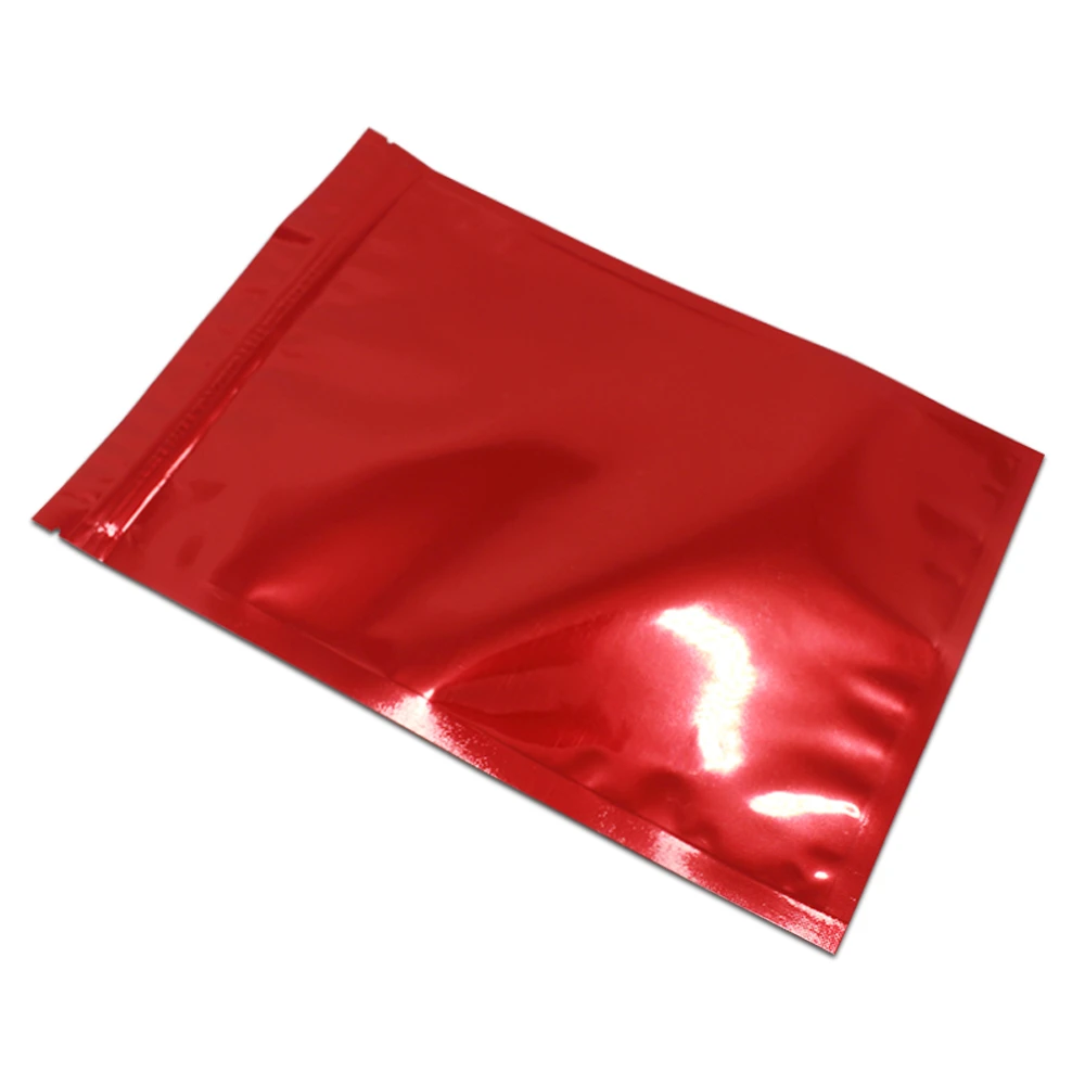 Red 100pcs Zip Lock Foil Pouches Resealable Food Storage Bag Zipper Aluminum Bag Coffee Powder Spices Packaging Smell Proof Bags