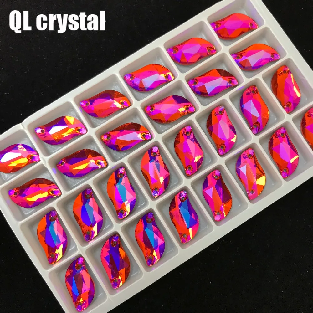 QL crystal color AB S shape Sew on Rhinestones Flatback 2 holes Crystals for DIY wedding dress shoes bags clothes