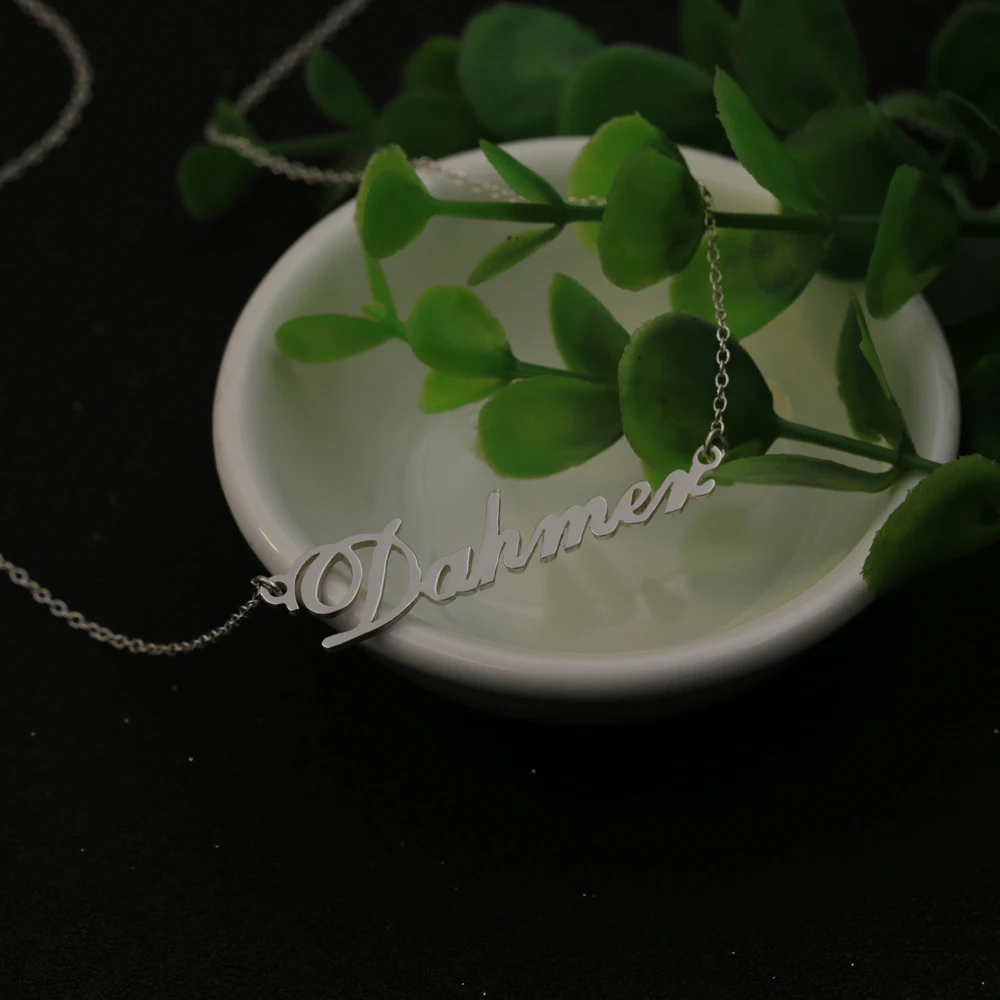 

Simple Personalized Name Pendant & Necklace 925 Silver Memorial Long Necklace 50cm Chain